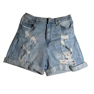 Wax Jean Collection Distressed Denim Shorts Size M Light Wash High Waist Ripped